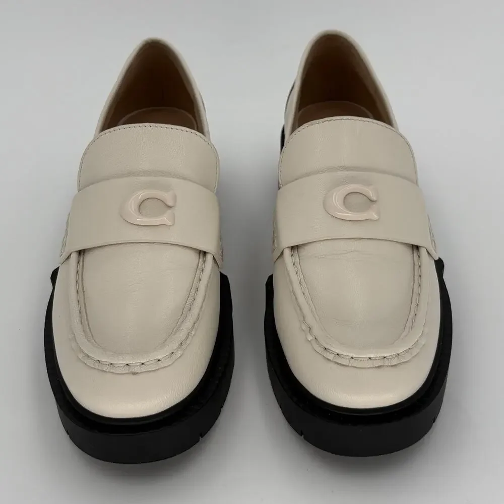 Coach Leah Chalk White Leather Lug Sole Platform Loafers CB990 Size 7B